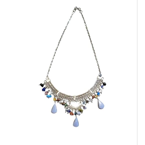 Colorful Multi Gemstone Boho Statement Necklace. Adjustable Length 16-17"‎ - Picture 1 of 1